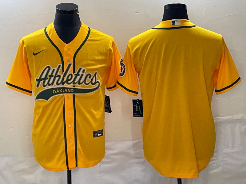 Men's Oakland Athletics Blank Yellow Cool Base Stitched Baseball Jersey